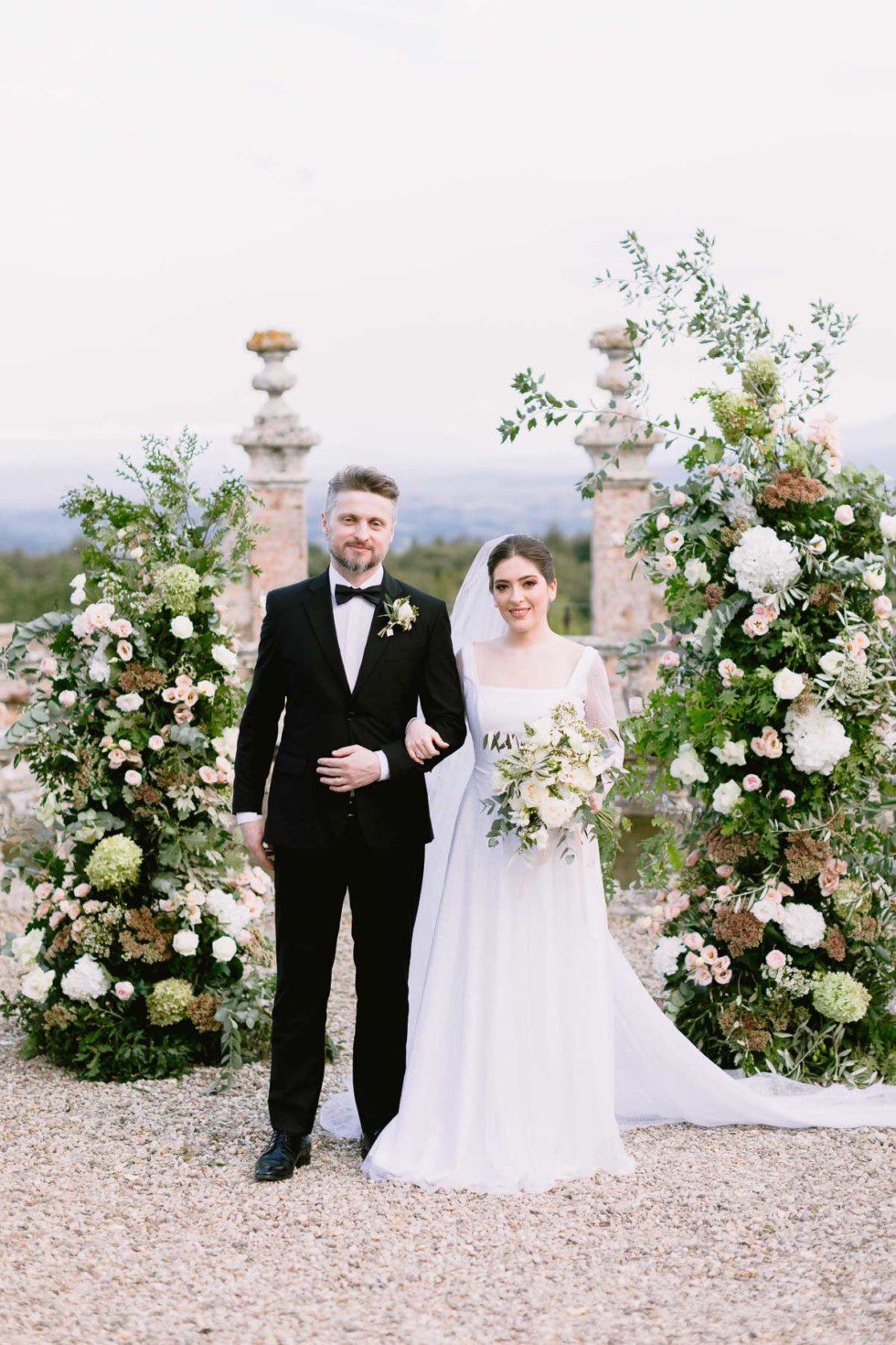 Romantic elopement at Castello di Celsa bride and groom